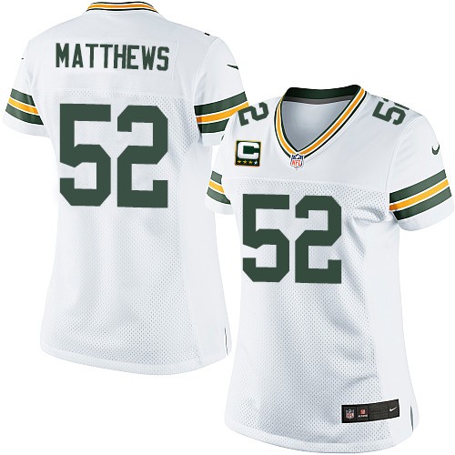 Women's Elite Clay Matthews C Patch Nike Jersey White Road - #52 NFL Green Bay Packers